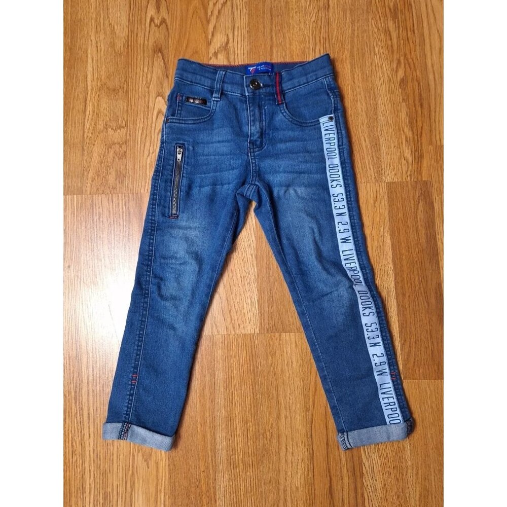 Team Spirit Stretch Blue Zip Adjustable Waist Denim Capri Jeans Pants 3-4